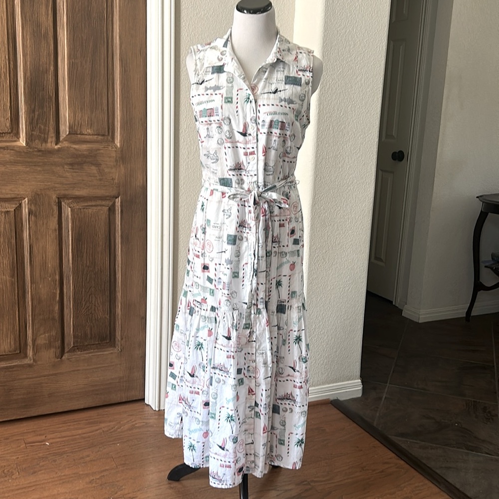 J Crew Postcard Vacation Midi Dress Cotton Novelty Print Beach Reimagine Tier 6